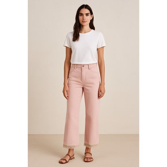 Madewell Denim - Madewell Pink Wide-Leg Pants with Lace Hem Size 25